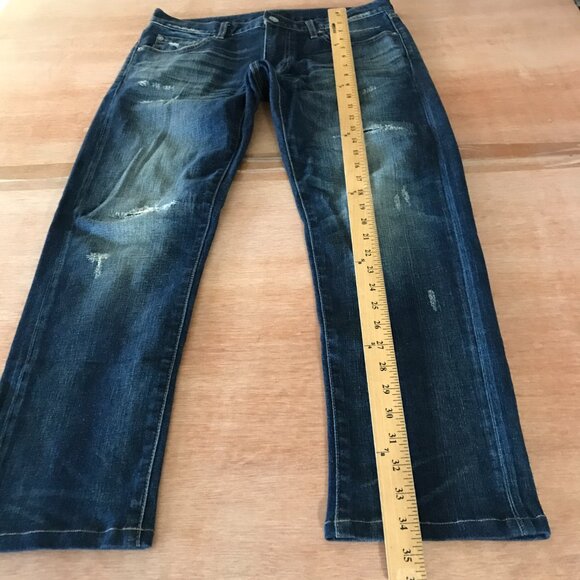 Uniqlo Slim Straight Jeans Men 31x26 Blue Japanese Kaihara Selvedge Distressed - Picture 6 of 13